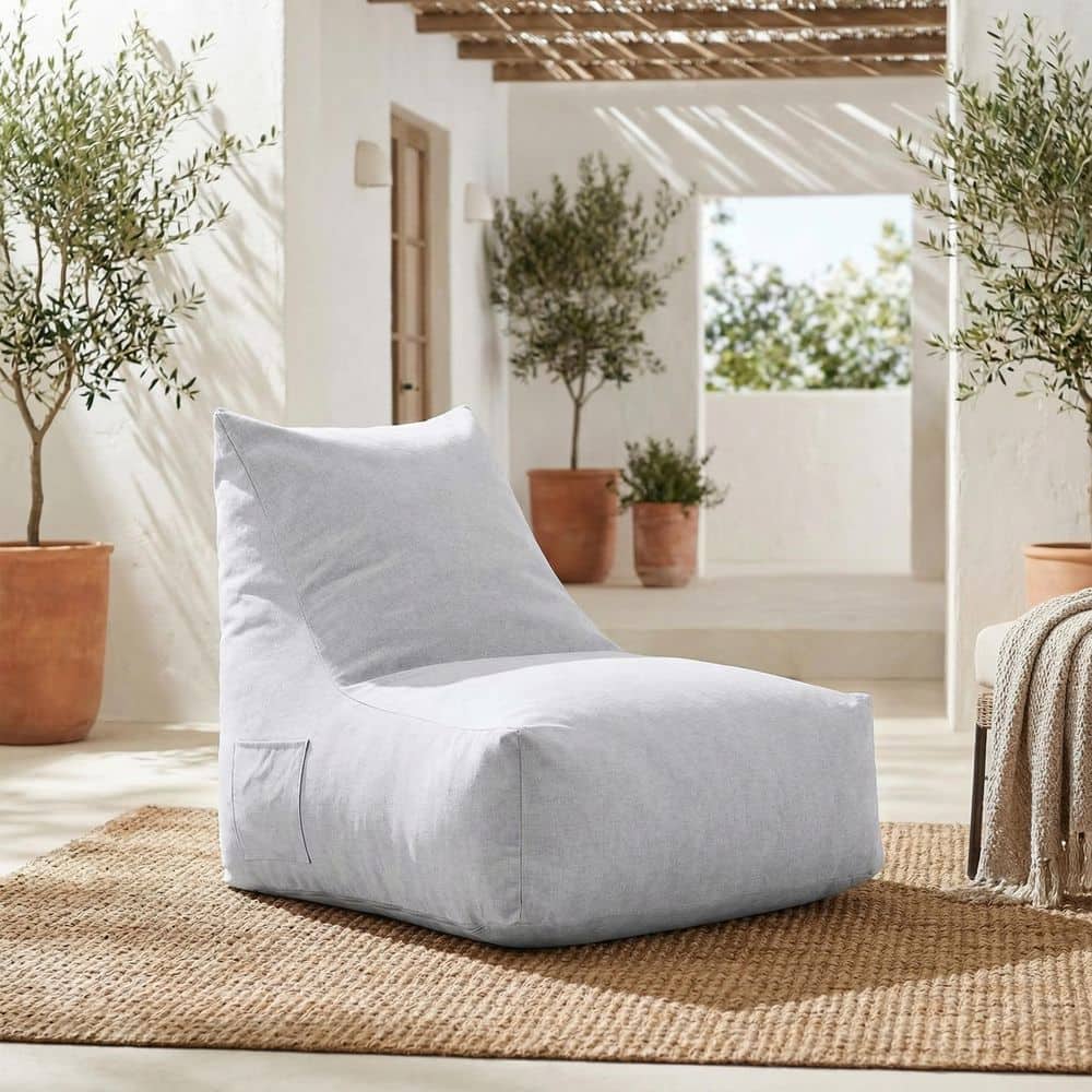 Morlen Modern Gray Olefin Fabric Plastic Patio Bean Bag Outdoor Lounge Chair with Side Pocket