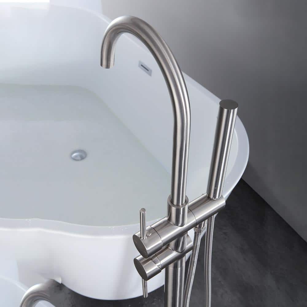 Brushed Nickel Freestanding Tub Filler with Hand Shower