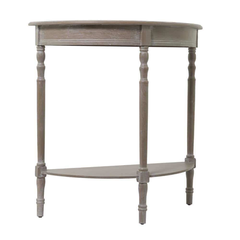 Charming Light Brown Demilune Console Table with Storage Shelf