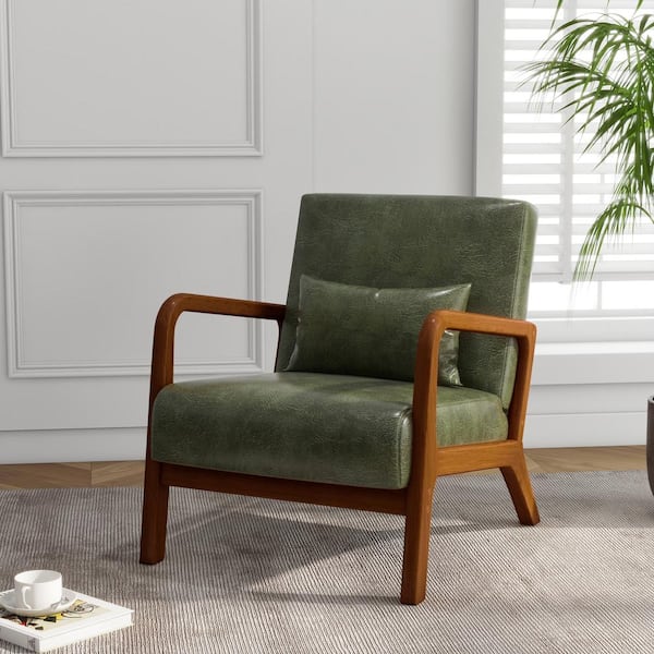 Uixe Hunter Green Faux Leather Upholstered Accent Arm Chair with