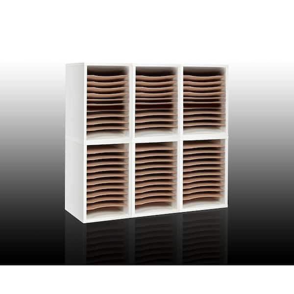 AdirOffice - Wood 11 Compartment Vertical Paper Sorter Literature File Organizer, White