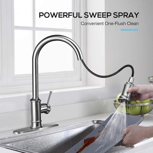 Staykiwi Single Handle Pull Down Sprayer Kitchen Faucet with Advanced Spray Pull Out Spray Wand in Brushed Nickel
