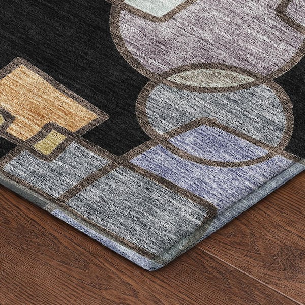 Mayfield Premium Machine Washable Abstract AMF2503 Black 10 ft. x 14 ft. Area Rug