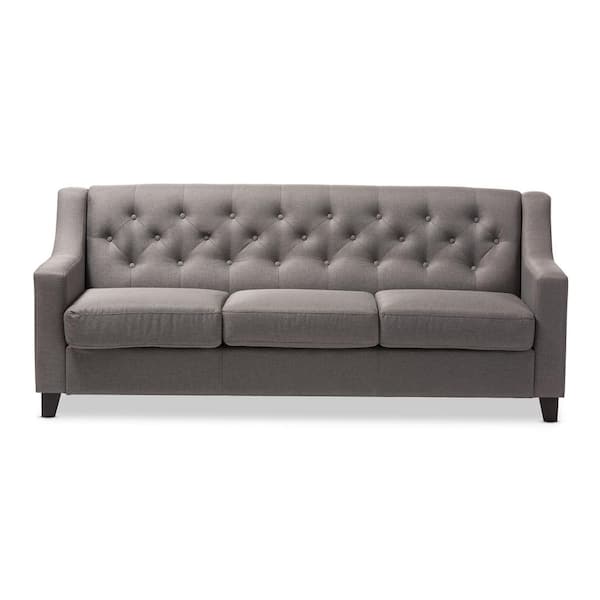 Baxton Studio Arcadia 77.4 in. Gray Polyester 4-Seater Bridgewater Sofa with Square Arms