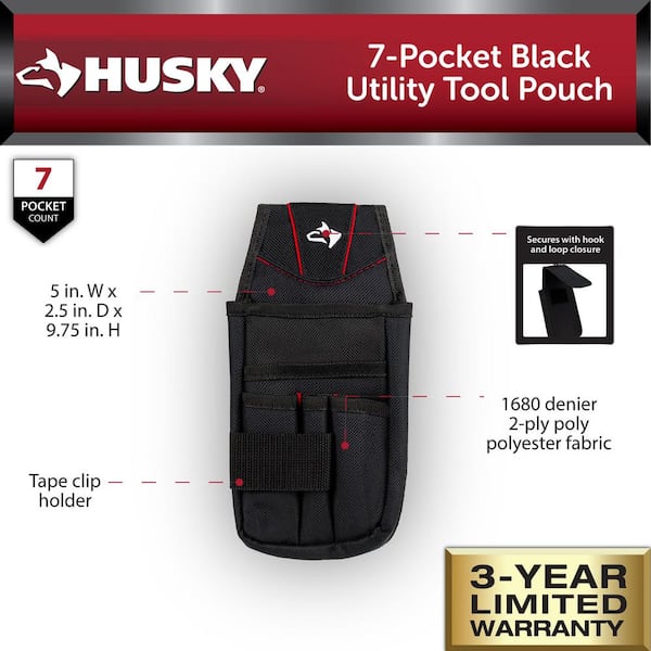 Husky 7-Pocket Black Utility Tool Belt Pouch HD2066-TH - The Home