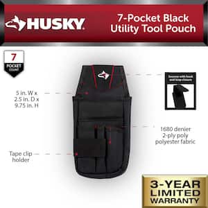 7-Pocket Black Utility Tool Belt Pouch