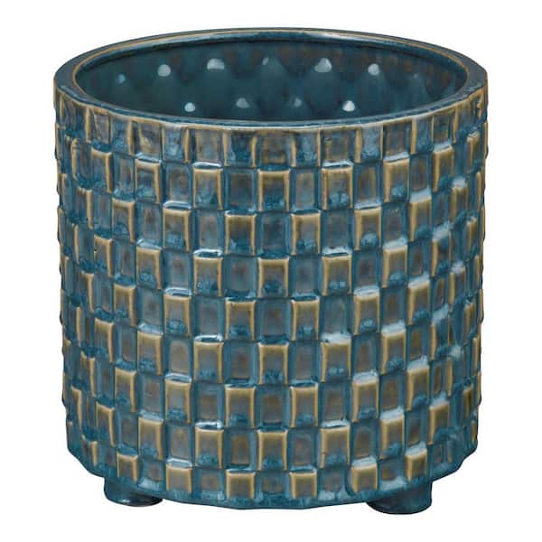 Nash Small Dark Denim Porcelain Round Planter with Drainage Hole (7.9 in. L x 7.9 in. W x 7.9 in. H)