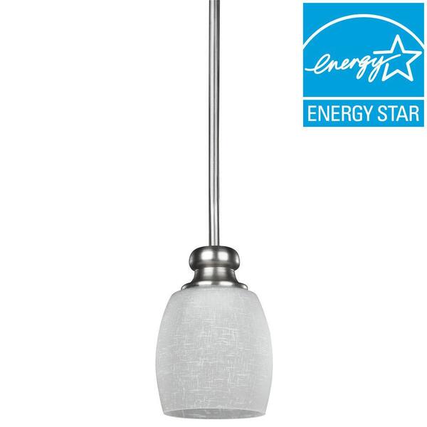 CANARM EnviroLite 1-Light Brushed Pewter Pendant with Etched Linen Glass