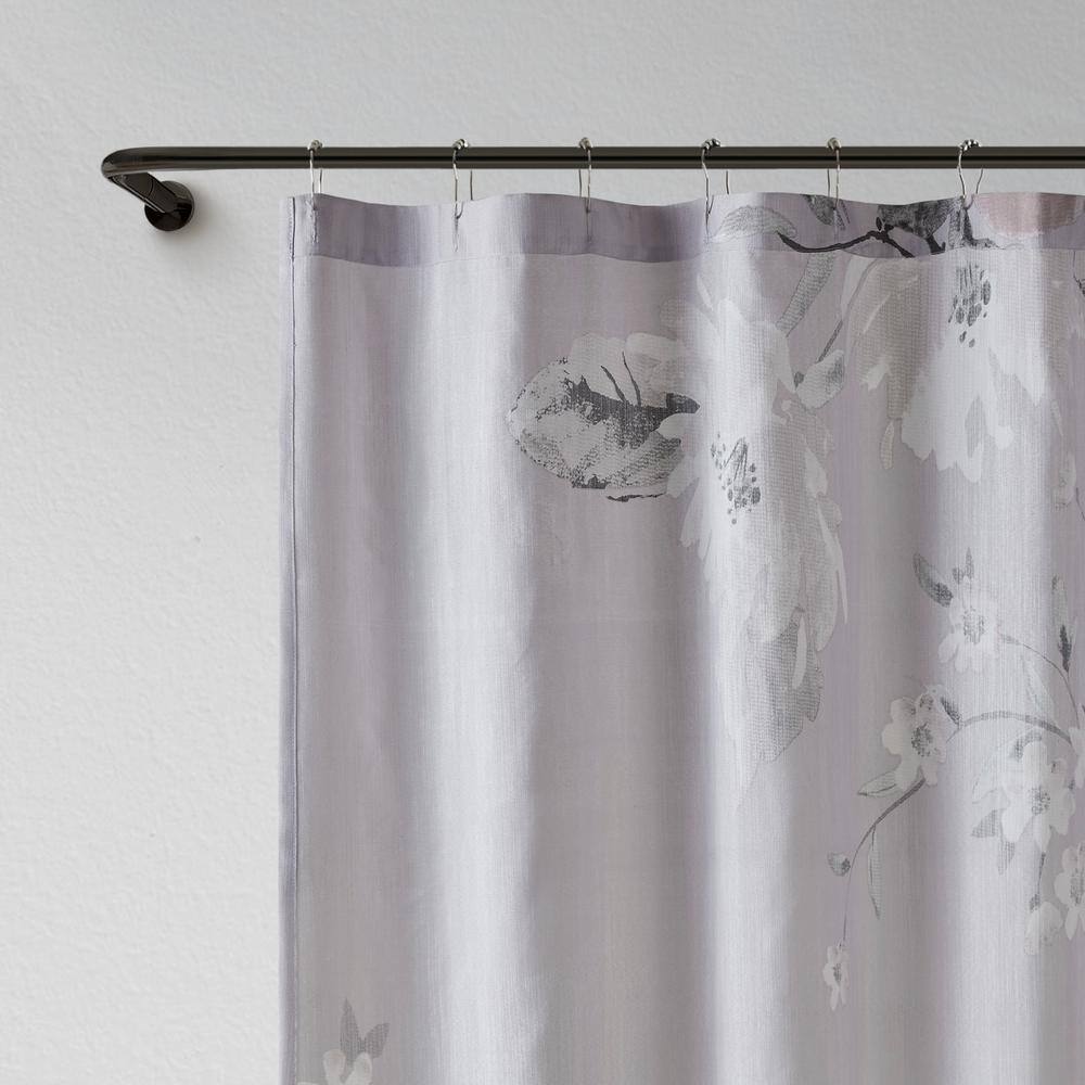Lilac Floral Cotton Shower Curtain with Liner
