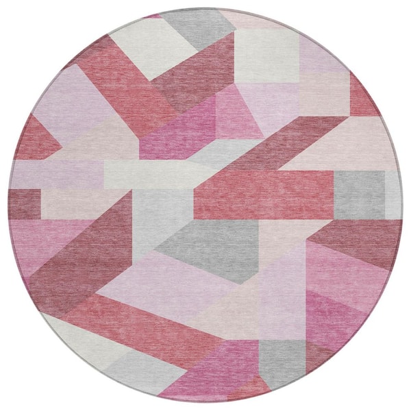 Chantille Machine Washable Indoor/Outdoor Abstract ACN2893 Mauve 8 ft. x 8 ft. Round Rug