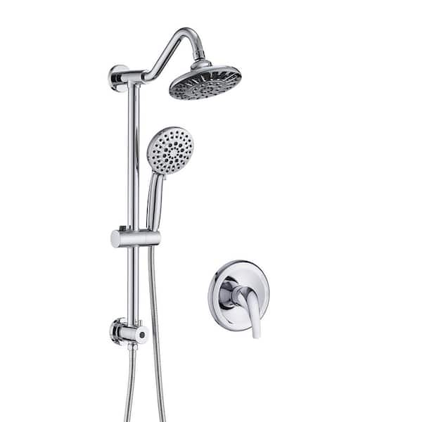 Pdpbath 6-spray 6 in. Dual Wall Mount Shower Head and Handheld Shower Head with 2.5 GPM in Chrome (Valve Include)