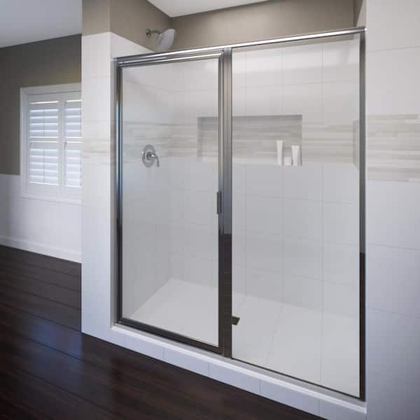 Basco Deluxe 47 in. x 72-1/8 in. Framed Pivot Shower Door in Chrome with Clear Glass