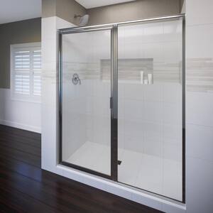Deluxe 59 in. x 72-1/8 in. Framed Pivot Shower Door in Silver with AquaGlideXP Clear Glass