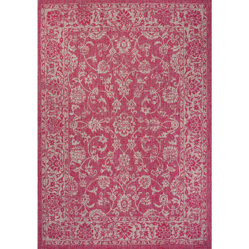 9' x 12' Fuchsia and Light Gray Floral Synthetic Area Rug