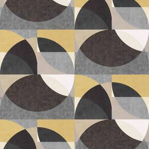 ELLE Decoration Collection Black/Grey/Gold Circle Graphic Vinyl on Non-Woven Non-Pasted Wallpaper Roll (Covers 57 sq.ft)