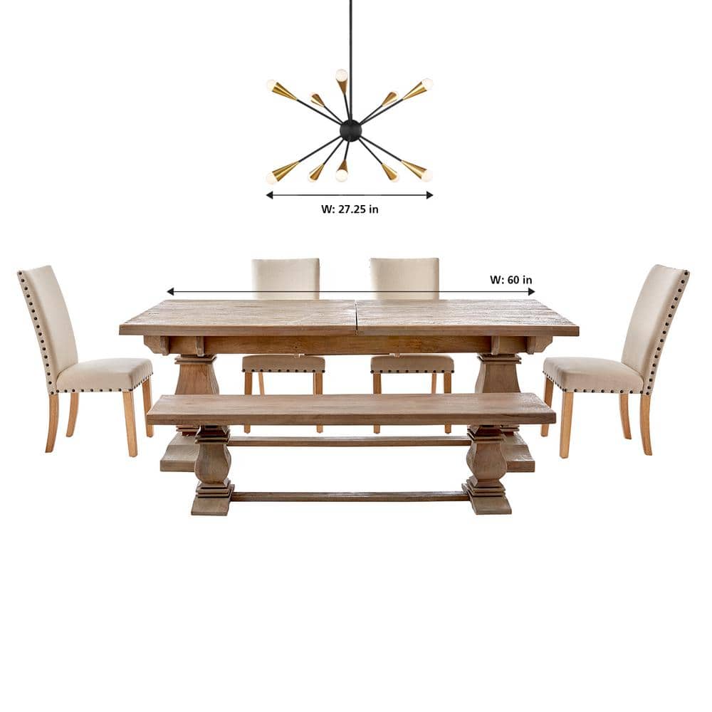 Midnight Black 10-Light Sputnik Chandelier with Brass Accents