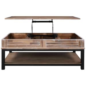 45.3 in. Brown Rectangle Wood Top Coffee Table with Inner Storage Space and Shelf