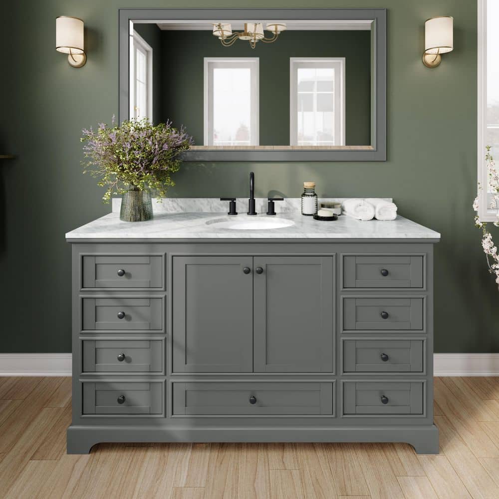 Deborah 60 in. W x 22 in. D x 35 in. H Single Bath Vanity in Dark Gray with White Carrara Marble Top & Med Cab Mirror price history on PriceWatchPro