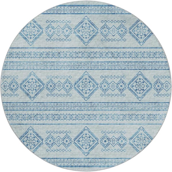 Dream Shag Premium Machine Washable Abstract ADS120 Blue 8 ft. x 8 ft. Round Rug