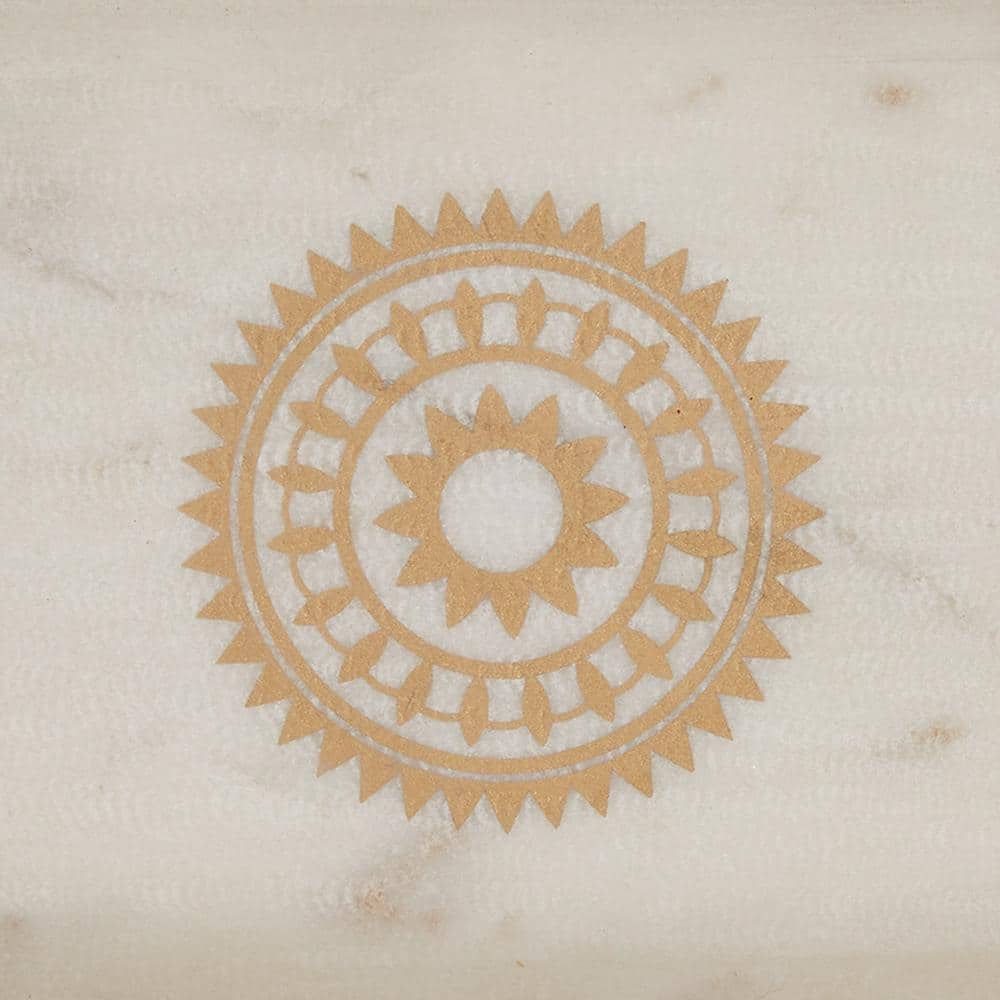 Natural Soapstone Round Vanity Tray with Gold Medallion Design