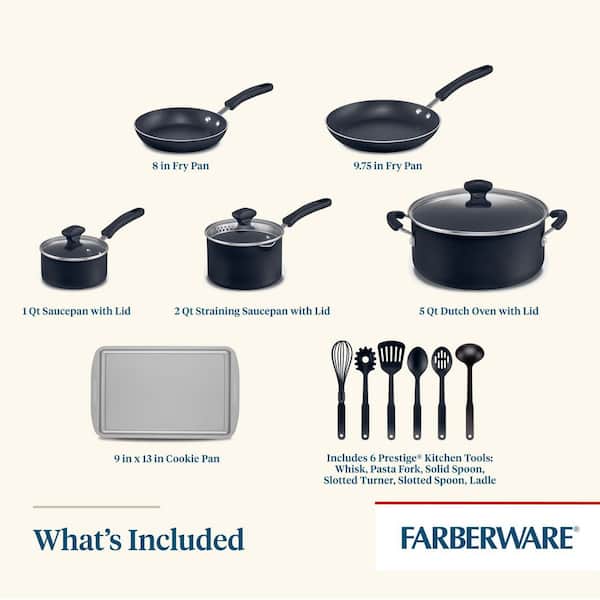 Farberware 3-Quart Aluminum Non-Stick Straining Saucepan With Lid, Black 