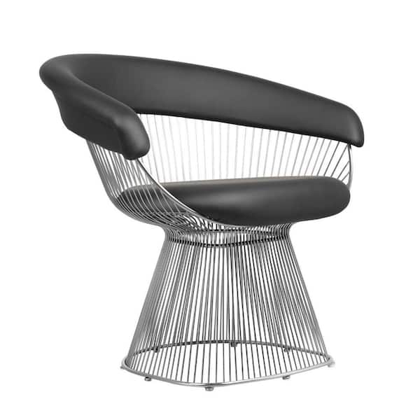 Benjara Black and Chrome Faux Leather Armchair with Round Base