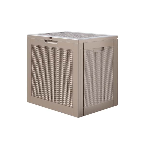 30 Gal. Rattan-Style Light Brown Resin Deck Box with Lockable Lid and Side Handles for Patio, Balcony, Pool or Garage