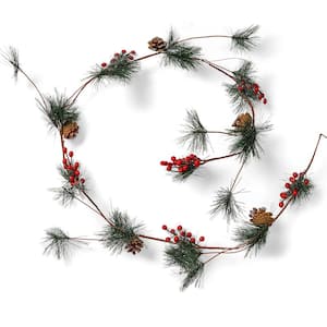 6 ft. Pine and Berries Garland-Unlit Artificial Christmas Garland with Pine Needles, Pinecones and Berries