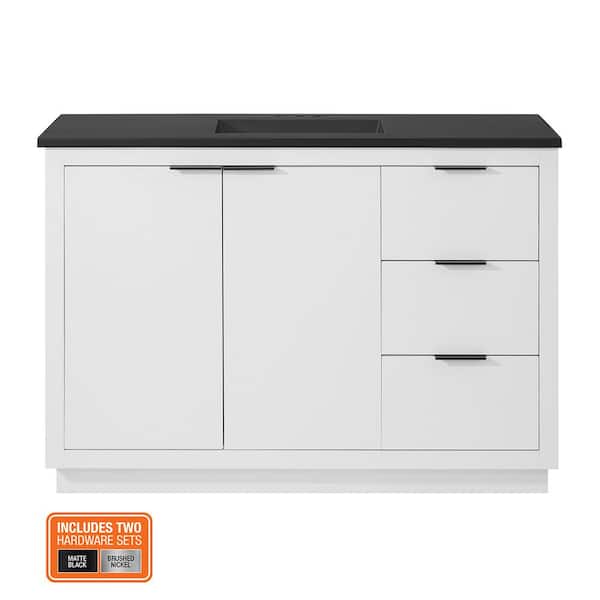 Harlock 49 in. Single Sink White Bath Vanity with Black Cultured Marble Top (Assembled)