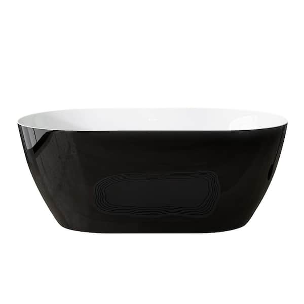 59 in. x 30 in. Acrylic Freestanding Soaking Bathtub with Center Drain in Black White