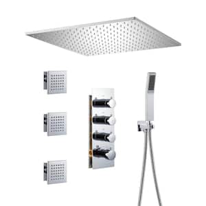 Luxury Thermostatic 3-Spray Patterns 20 in. Flush Ceiling Mount Rain Dual Shower Heads with 3-Jet in Chrome