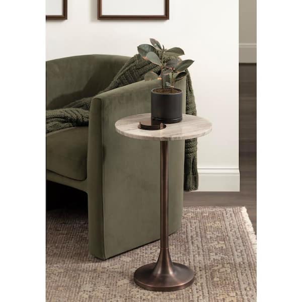 Baronet 14 in. Brown/Bronze Round Marble End Table