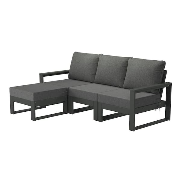Endless Gray Frame 4-Piece HDPE Plastic Outdoor Deep Seating Sectional Set with Ottoman with Gray Cushions