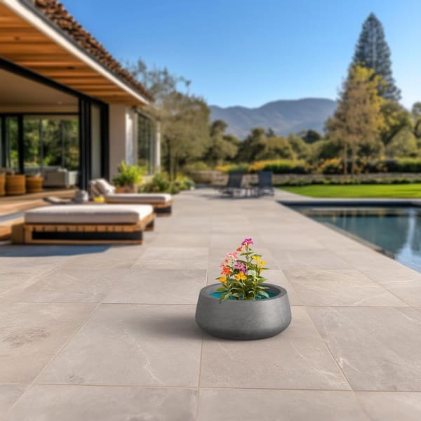 Morrava 13 in. Medium Natural Gray (Enhanced Interior) Concrete Round Planter / Pot with Drainage Holes