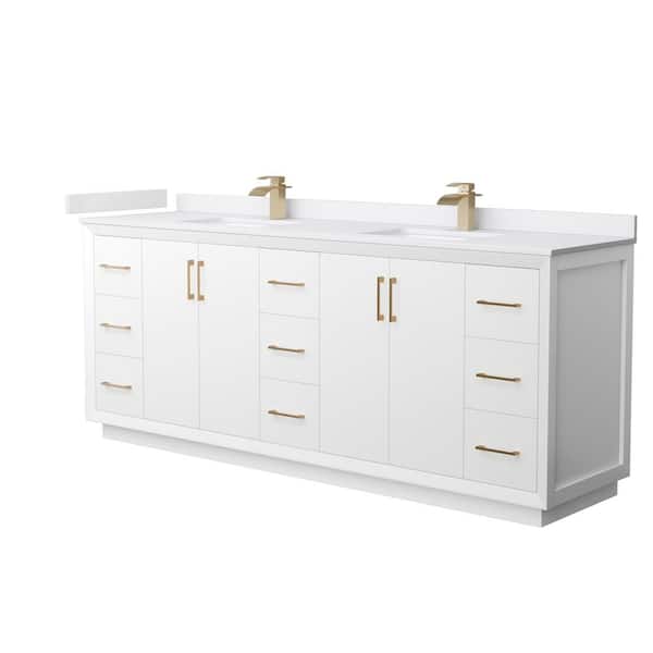 Wyndham Collection Strada 84 in. W x 22 in. D x 35 in. H Double Bath Vanity in White with White Cultured Marble Top