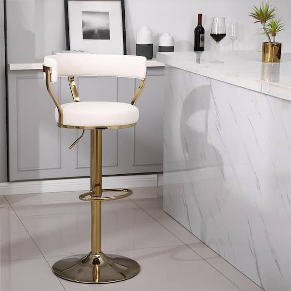anpport 42.52 in. Beige Low Back Metal Counter Bar Stool with PU Seat