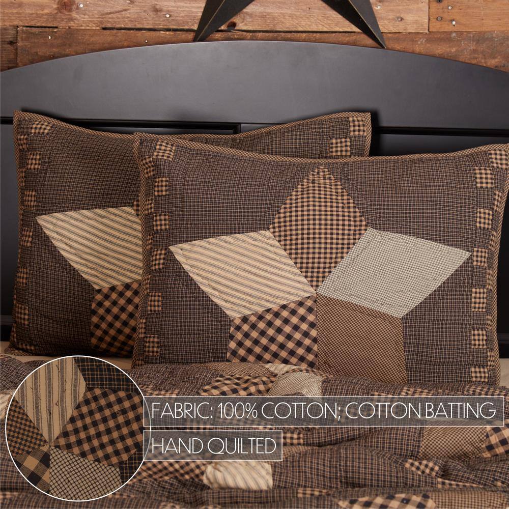 Farmhouse Star Quilted Cotton Standard Sham in Charcoal and Tan