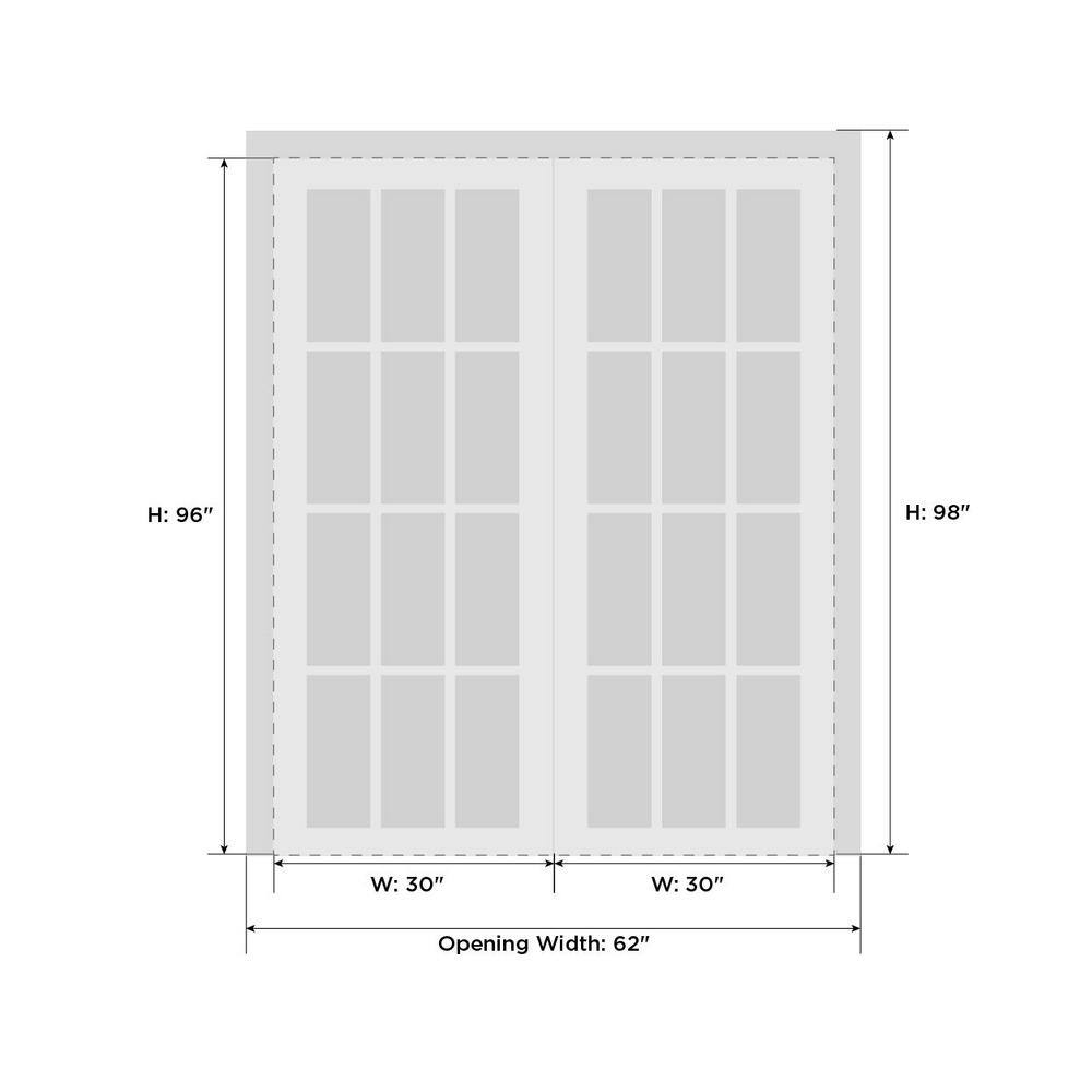 White Silk 60 x 96 Inch French Double Doors with Frosted Glass