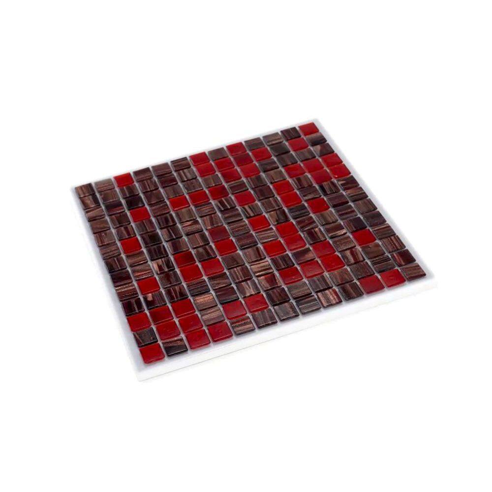 Mingles 12" x 12" Glossy Red and Brown Glass Mosaic Tile