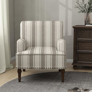Mid-Century Modern Gray And Beige Striped Accent Arm Chair with Wood Legs (Set of 1)