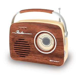 Portable Retro Radio with Built-In Rechargeable Battery, Mahogany