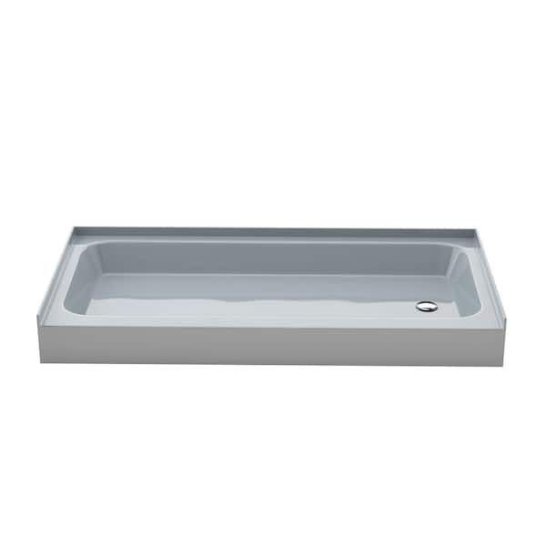 Voltaire 60 in L x 30 in W Alcove Shower Pan Base with Right Drain in Glossy Gray