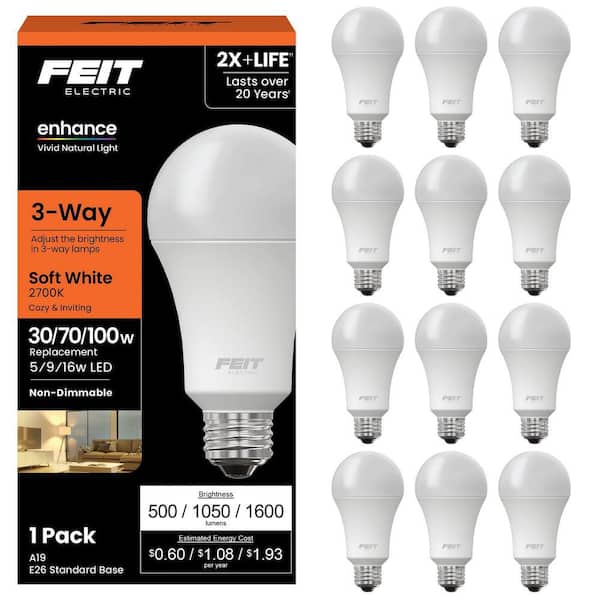 30/70/100-Watt Equivalent A19 CEC Title 20 3-Way 90+ CRI E26 Medium Base LED Light Bulb, Soft White 2700K (12-Pack)