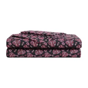 Lipstick Betsey 4-Piece Pink And Black Microfiber Queen Sheet Set