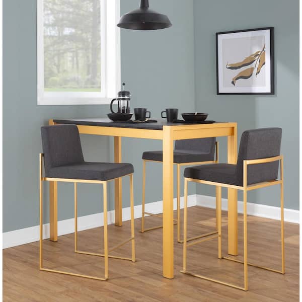 Fuji High Back 35.5 in. Charcoal Fabric and Gold Metal Counter Stool (Set of 3)