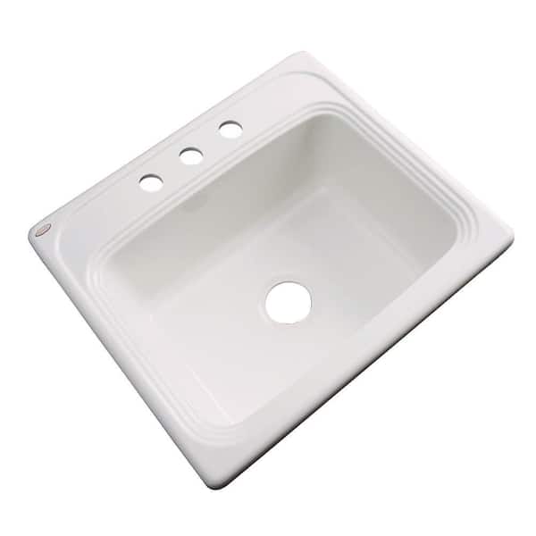 Thermocast Wellington Drop-In Acrylic 25.in 3-Hole Single Bowl Kitchen Sink in Biscuit
