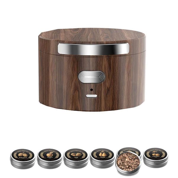 Walnut Cocktail Smoker Kit Electric Flame-Free Smoker for Whiskey and Drinks with 6 Wood Chips