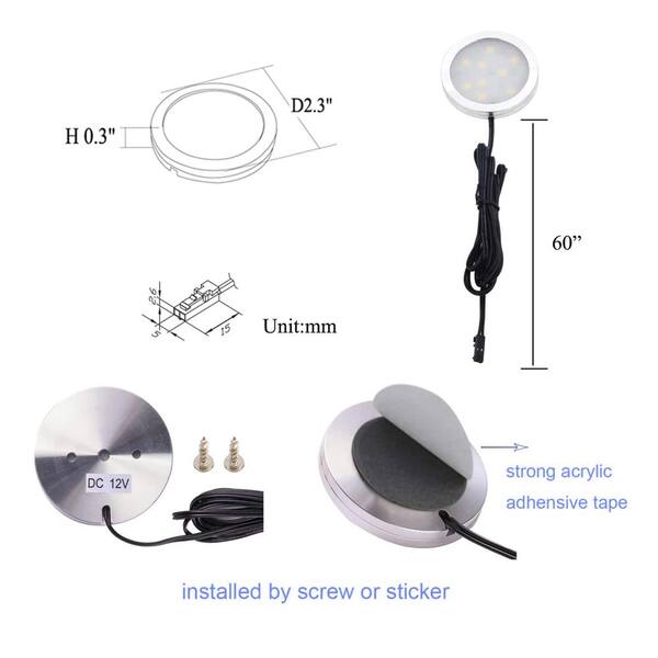 Dimmable LED Puck Lights 6-Pack – 18W 1500 Lumens Total, 6000K White, In-Line Dimmer For Under Cabinet Kitchen Lighting