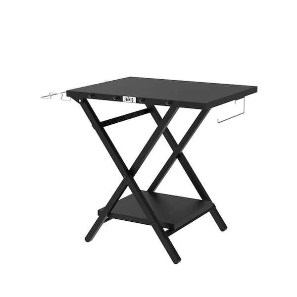 30 in. x24 in. Pizza Oven Stand Foldable Grill Table Portable Outdoor Food Prep Table in Black
