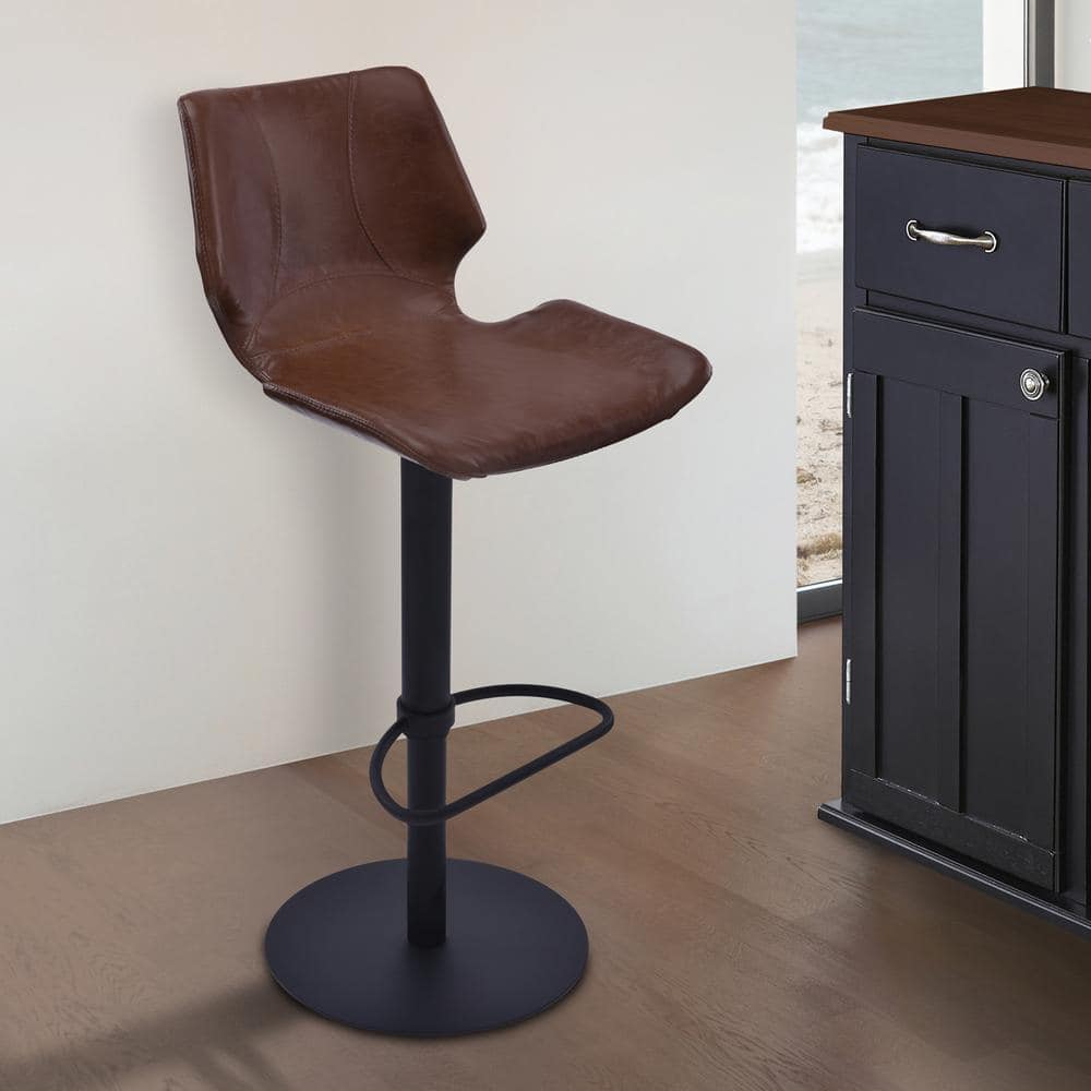 Zuma 21-31 in. Brown Faux Leather and Black Metal Finish Adjustable Swivel 